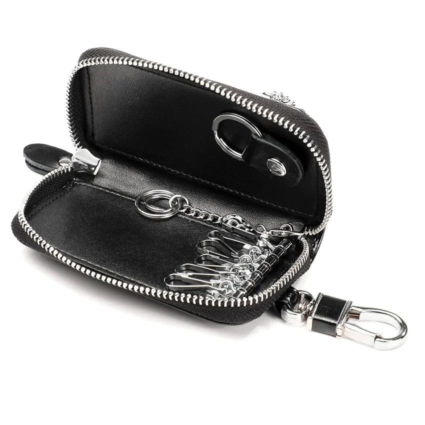 JNKET Retro Cow Leather Keychain Bag Key Case Zipper Key Bag