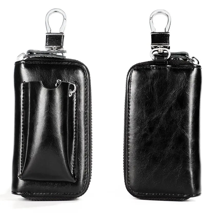 JNKET Retro Cow Leather Keychain Bag Key Case Zipper Key Bag
