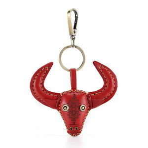Bull Head Keychain Pendant Leather Key Holder Women Men Keyring