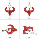 Bull Head Keychain Pendant Leather Key Holder Women Men Keyring