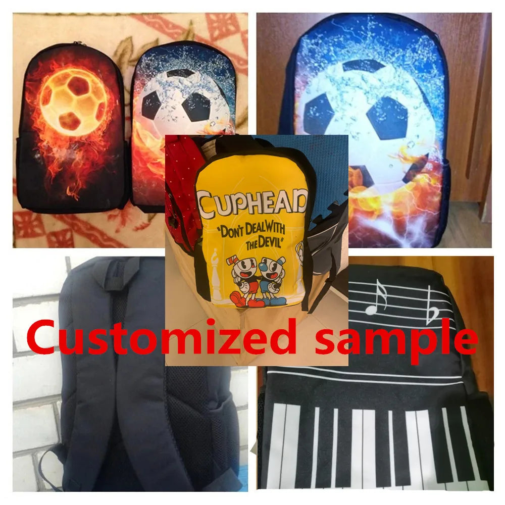 Jackherelook 17in Children School Bags Cuphead Pattern Book Bag Kids Travel