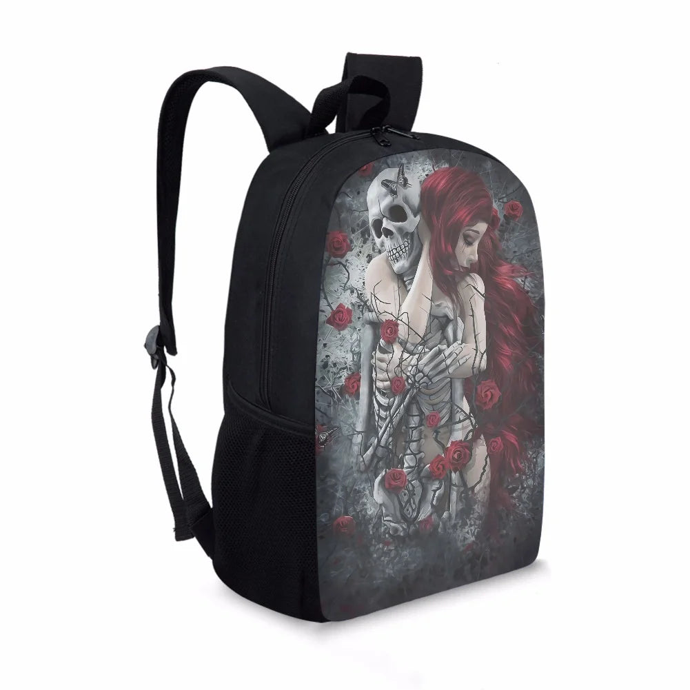 Gothic Skull Floral Backpack for Kids
