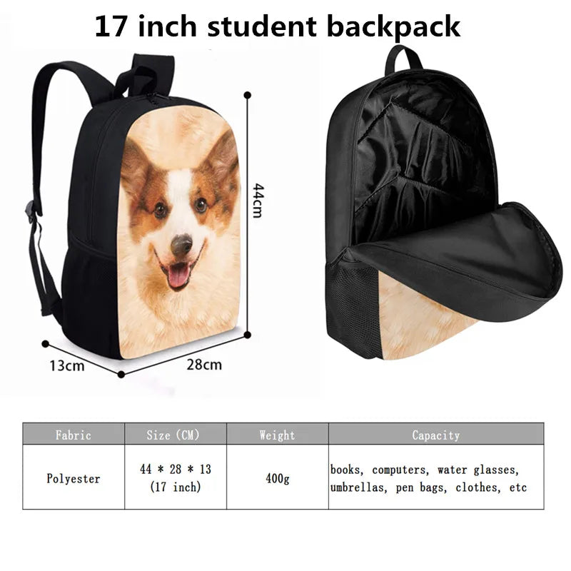 Jackherelook Dog 3D Printing School Bag 17inch Travel Bag