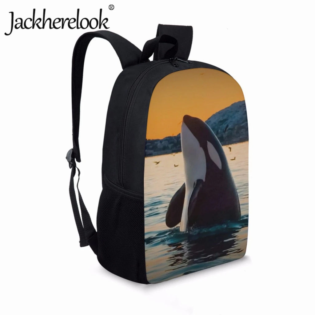 Deep-Sea Whale Pattern Kids School Bag 17 inch Large Capacity Book Bags for Boys