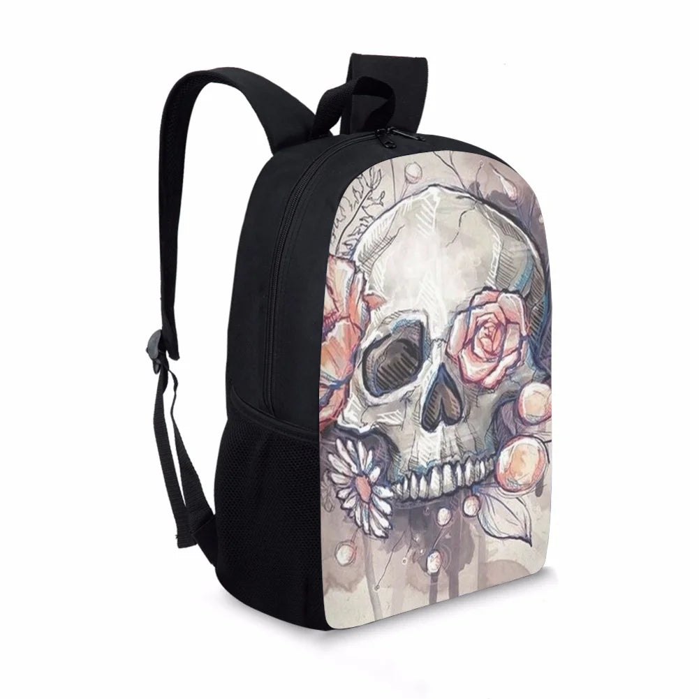 3D Printing Skull Floral School Bags for Boys Girls Kids