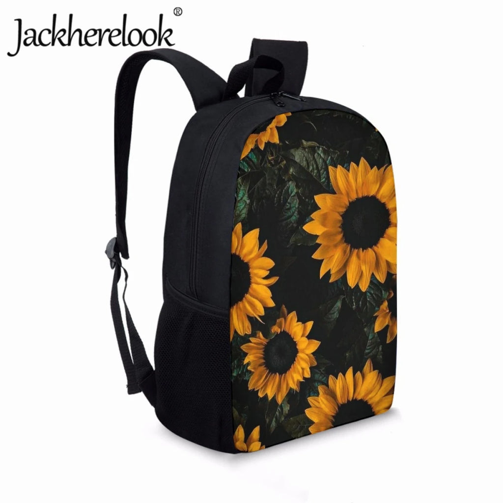 Sunflower Pattern School Backpack for Kid, College Student, 17-inch Laptop Bag