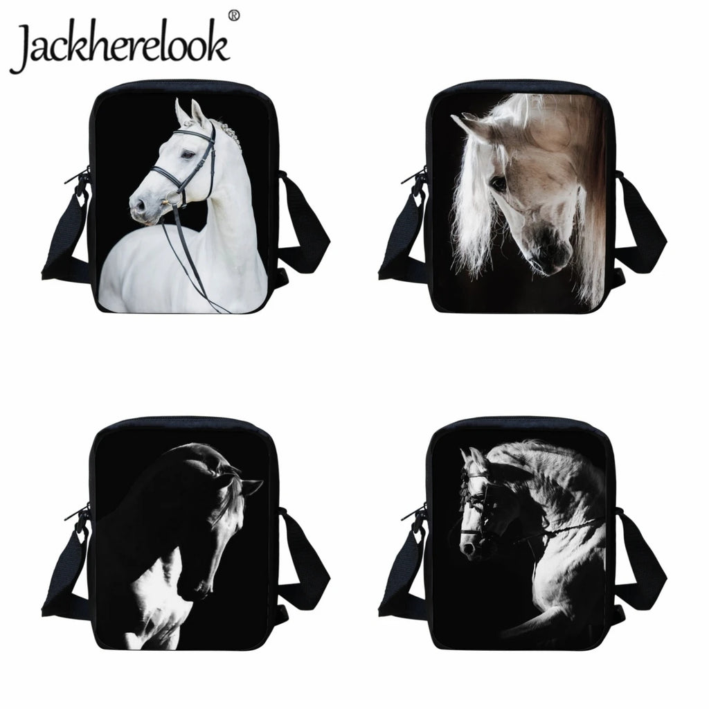 Horse Pattern 3D Print Kids Messenger Bag School Lunch Teen Crossbody
