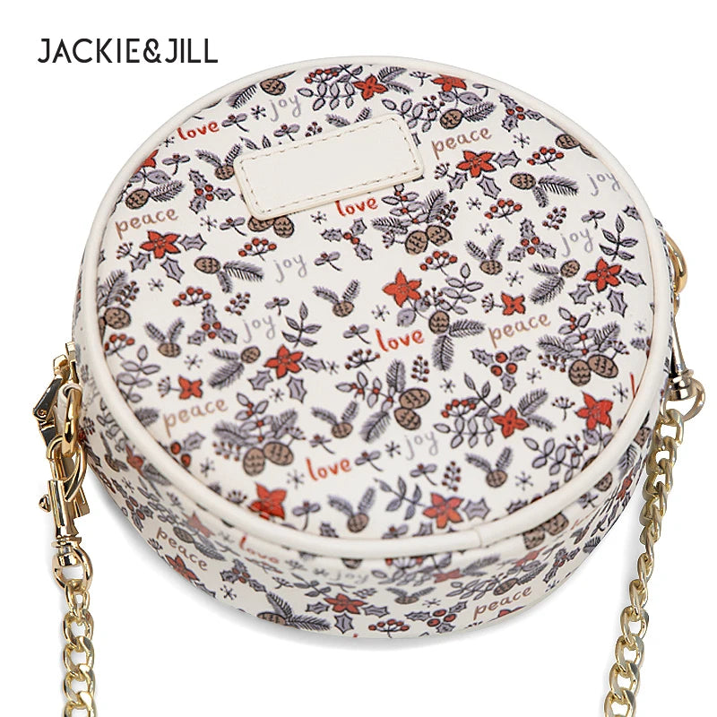 Floral Round Shoulder Bag Zipper Crossbody Handbag