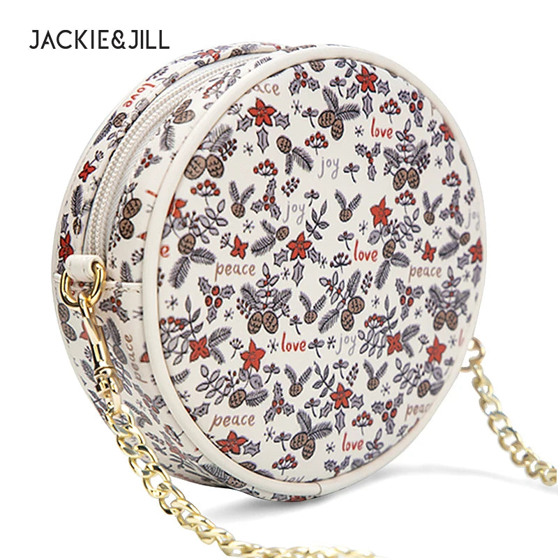 Floral Round Shoulder Bag Zipper Crossbody Handbag