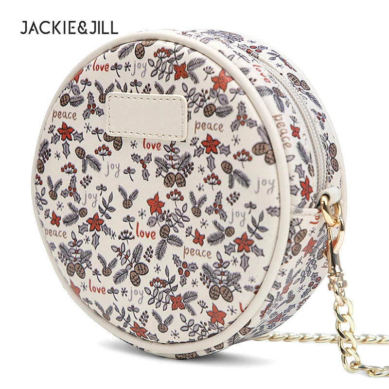 Floral Round Shoulder Bag Zipper Crossbody Handbag