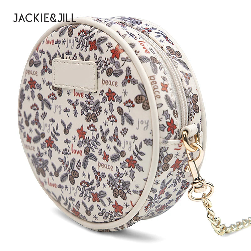 Floral Round Shoulder Bag Zipper Crossbody Handbag