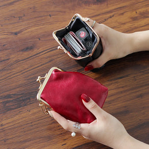 Japan & South Korea Coin Purse Oil Wax Leather Mini Buckle Clip Small Wallet