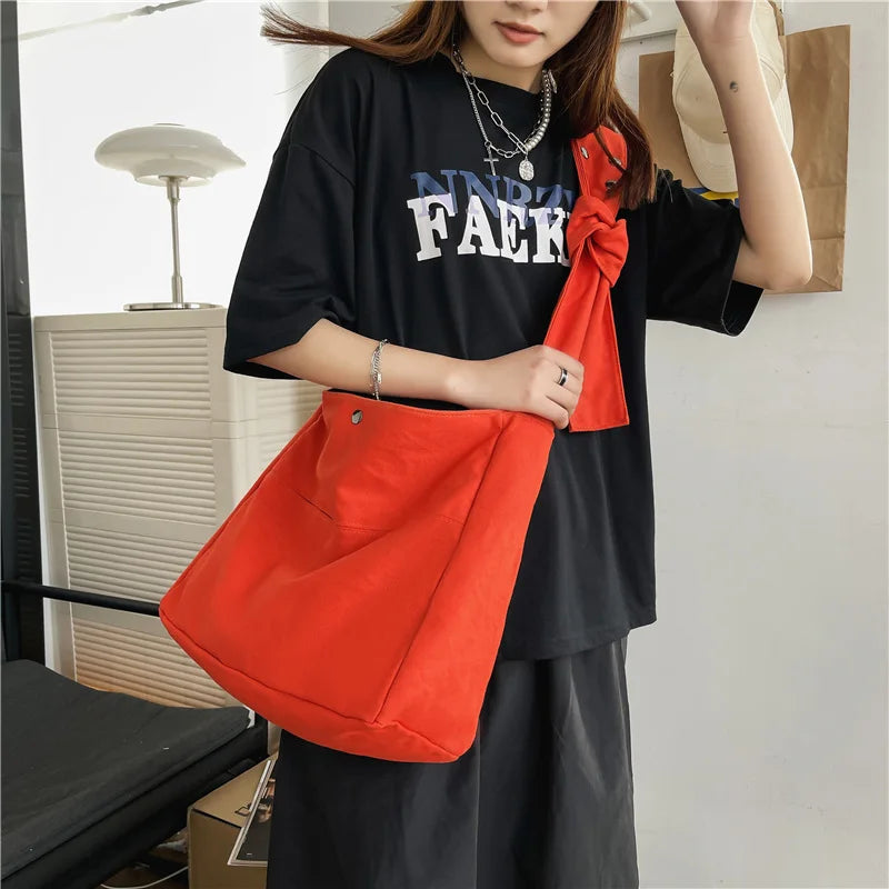 Canvas Large Capacity Student Shoulder Bag Literary Large Satchel