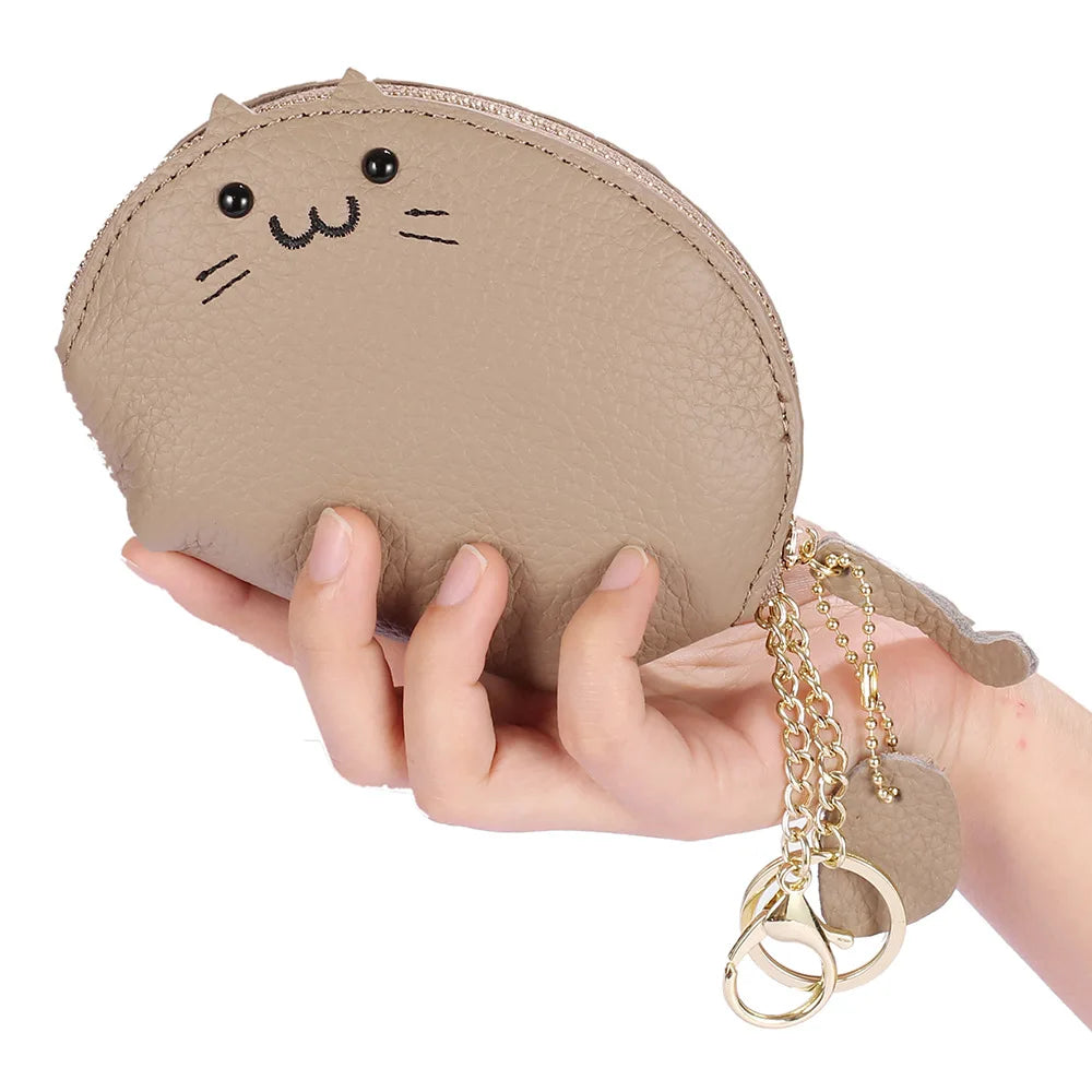Japanese Student Mini Leather Wallet Zipper Thin Cartoon Animal Key Ring