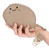 Japanese Student Mini Leather Wallet Zipper Thin Cartoon Animal Key Ring