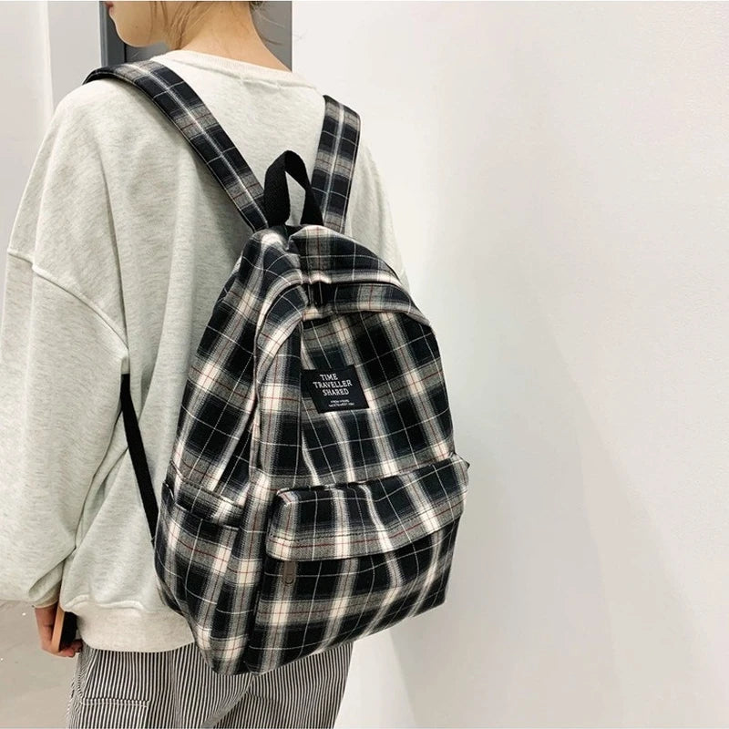 Japanese Plaid Backpack Women Large Capacity Schoolbag