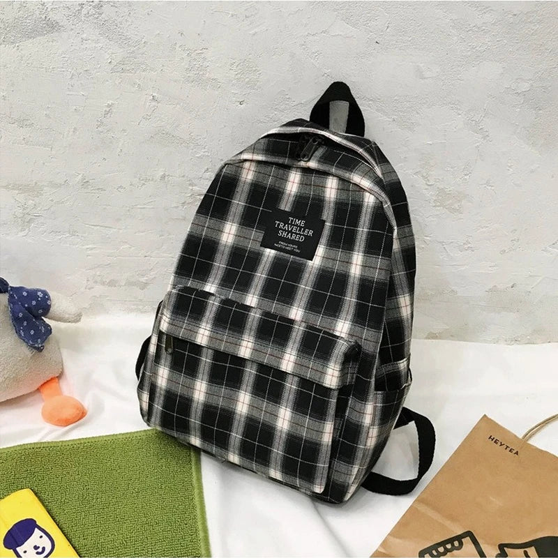 Japanese Plaid Backpack Women Large Capacity Schoolbag