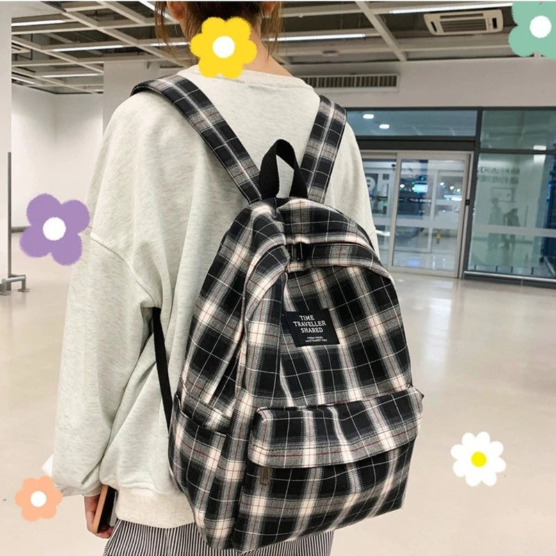 Japanese Plaid Backpack Women Large Capacity Schoolbag