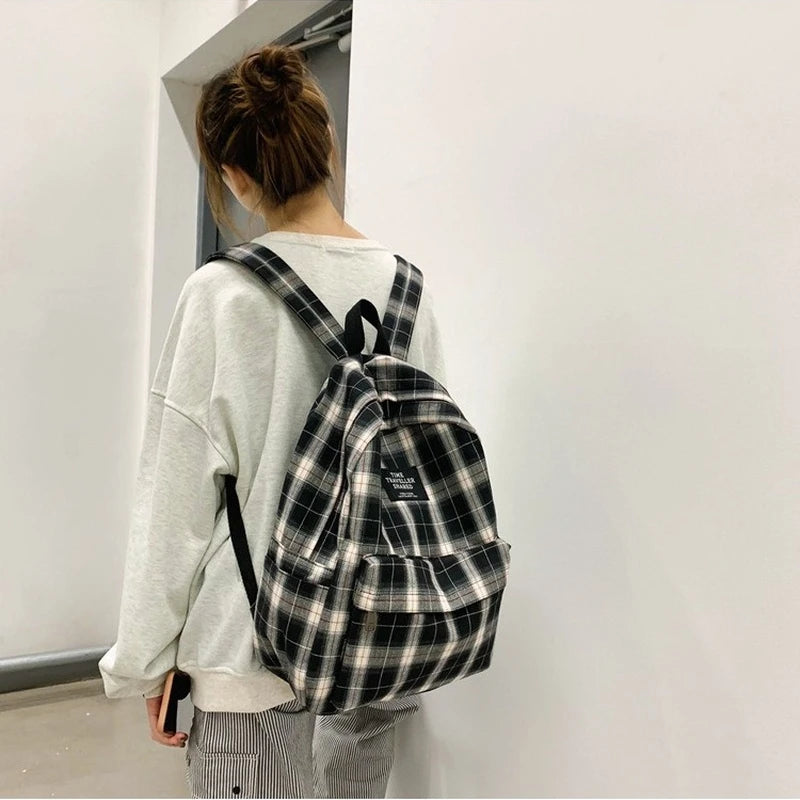 Japanese Plaid Backpack Women Large Capacity Schoolbag