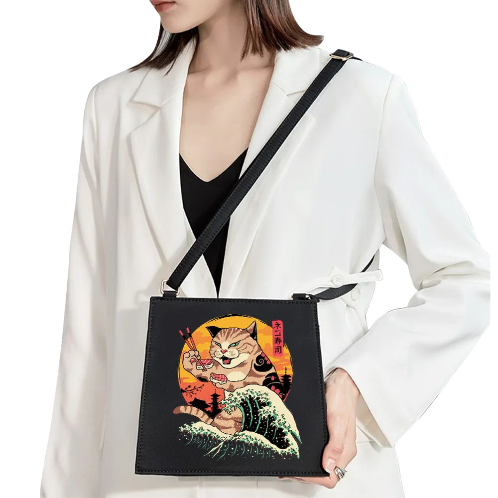 Japanese Diagonal Bag Funny Cat Pattern Woman Shoulder Bag