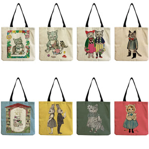 Cat Girl Print Handbag Shoulder Bag Outdoor Tote Foldable Shopping Bag