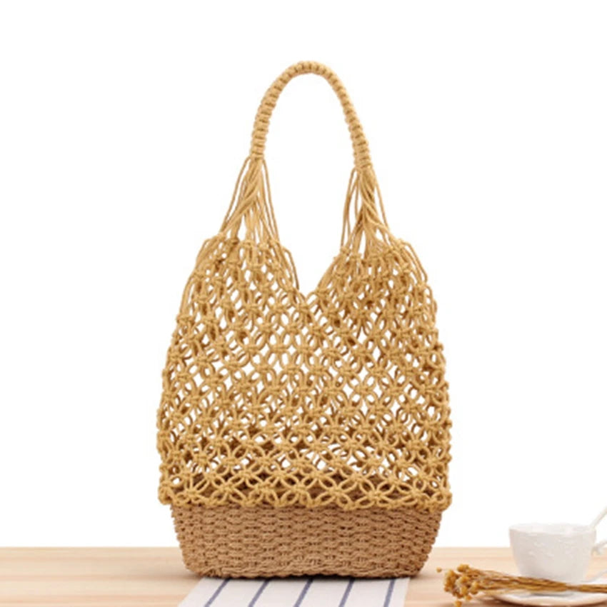 Japanese Hollow Shoulder Woven Bag Straw Beach Bag