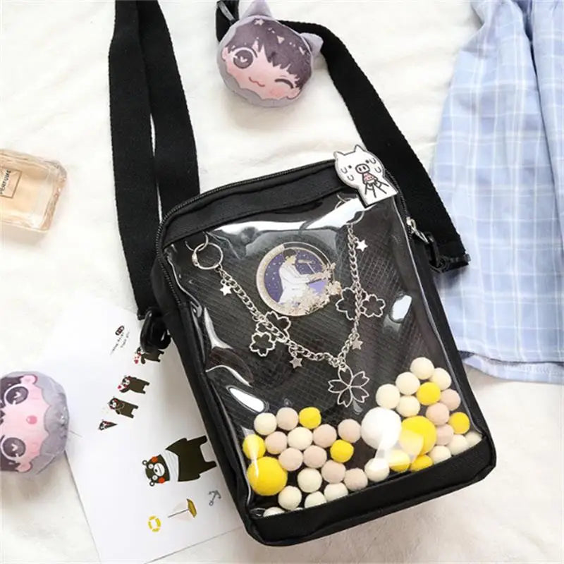 Japanese Transparent Small Square Diagonal Ita Bag One Shoulder Canvas Handbag