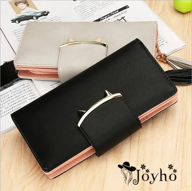 Joyho Cat Zipper Tassel Women Wallets Rivet Long Clutch Bag