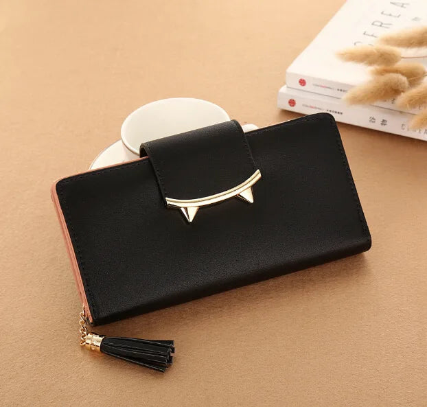Joyho Cat Zipper Tassel Women Wallets Rivet Long Clutch Bag