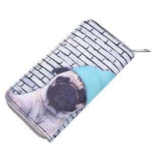 Cartoon Dog Cat Print Women Purse Bag Clutch Wallets Long Zipper