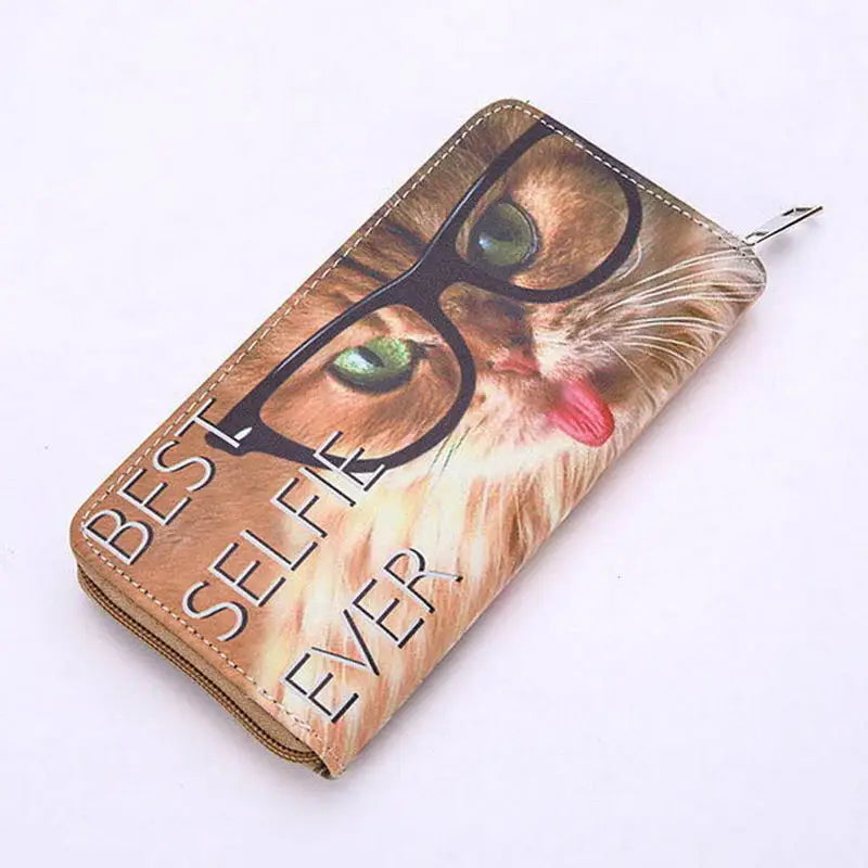Cartoon Dog Cat Print Women Purse Bag Clutch Wallets Long Zipper