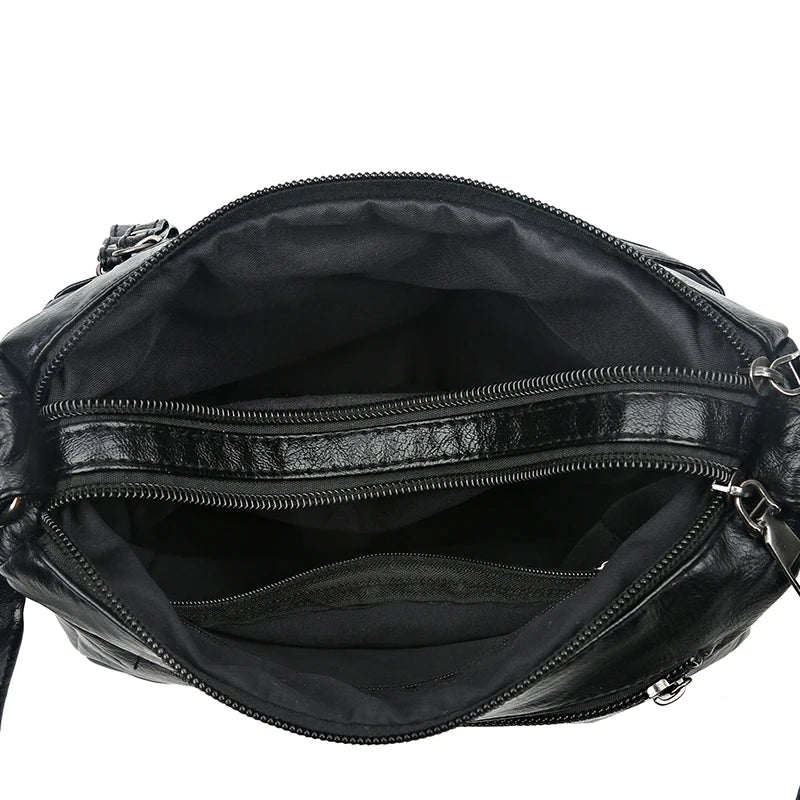 Solid PU Leather Crossbody Bag Vintage Thread Purses Shoulder Bag