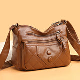 Solid PU Leather Crossbody Bag Vintage Thread Purses Shoulder Bag