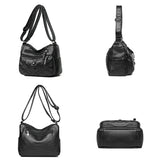 Solid PU Leather Crossbody Bag Vintage Thread Purses Shoulder Bag