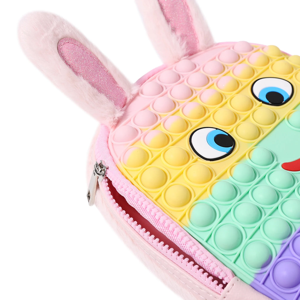 Kid Backpack, Rabbit Shape Stress Relief Push Bubble Zipper Children School Bag