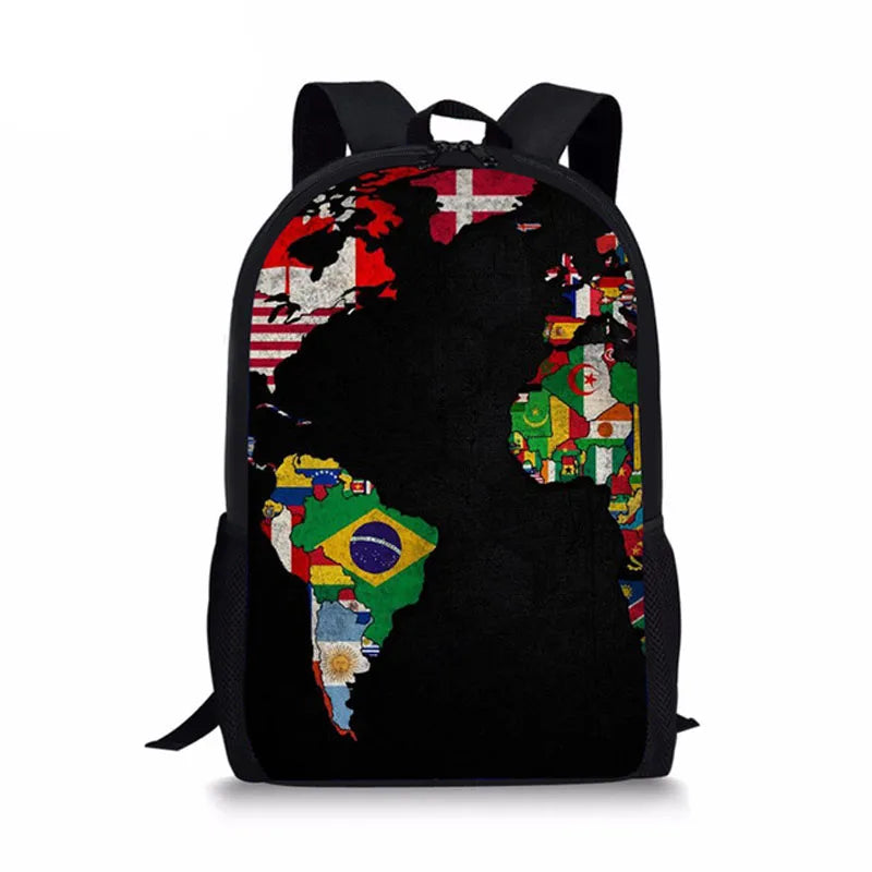 Kids World Map Print Schoolbag Bagpack for Boys Girls