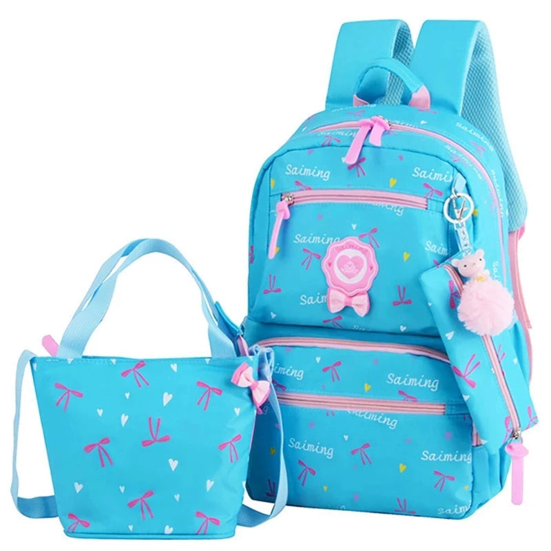 Kids Orthopedic Backpack School Bags Teenager Girls Printing 3pcs/Set Rucksack