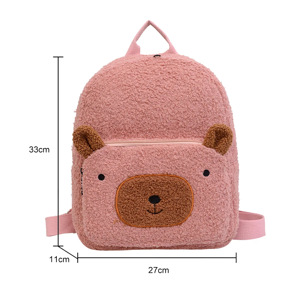Kids Plush Backpack Cartoon Kindergarten School Bag Winter Warm Fleece Daypack