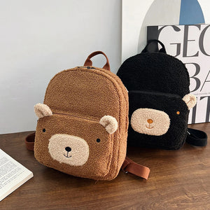 Kids Plush Backpack Cartoon Kindergarten School Bag Winter Warm Fleece Daypack
