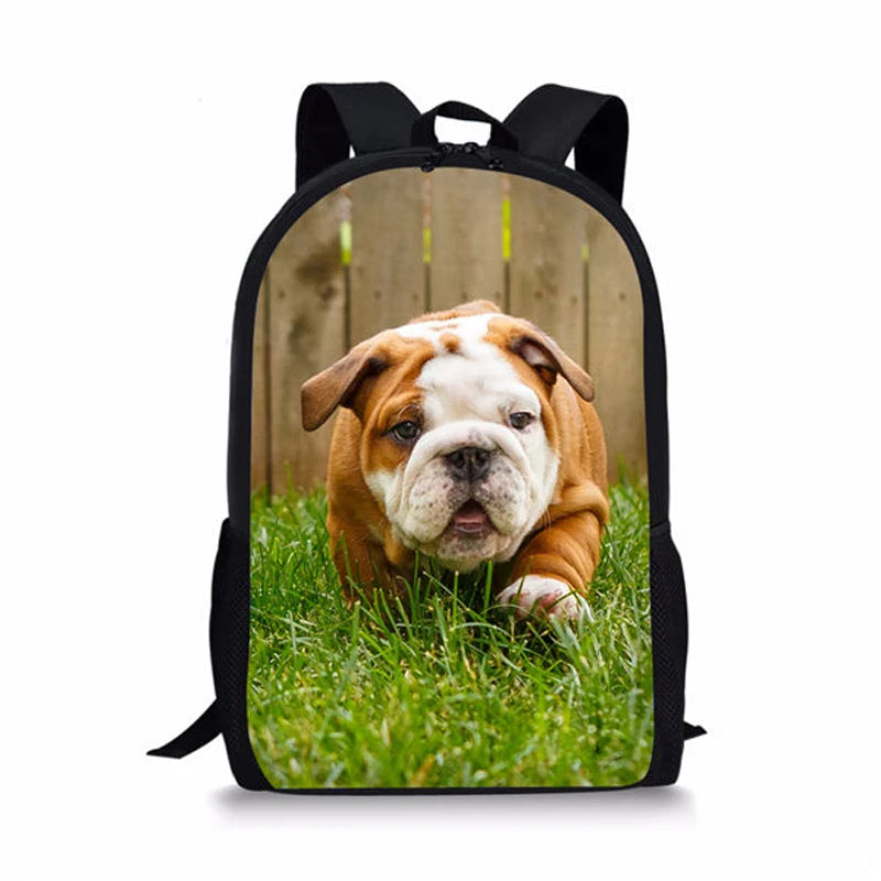 Bulldog Print Kids School Backpack for Boys and Girls