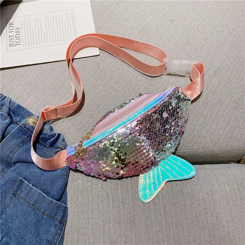Kids Mermaid Sequin Waist Bag Messenger Bag Waterproof Money Waist Bag