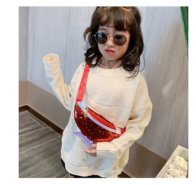 Kids Mermaid Sequin Waist Bag Messenger Bag Waterproof Money Waist Bag
