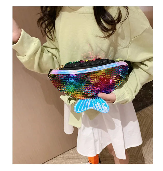 Kids Mermaid Sequin Waist Bag Messenger Bag Waterproof Money Waist Bag