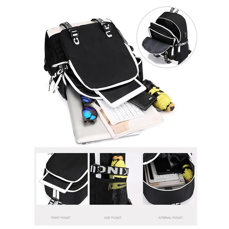 Kids Unisex USB Nylon Backpack Student School Bag