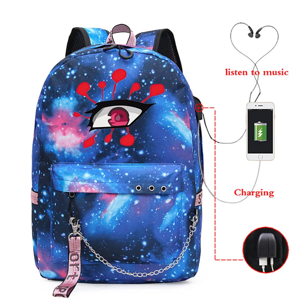 Demon Slayer Tengen Uzui Eye Anime Backpack School Bags Laptop Travel Bags
