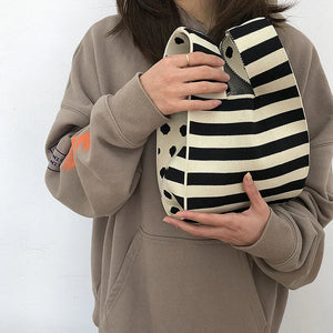 Women Knit Tote Bag - Shoulder Shopper Purse Handbag - Mini Flower Bag
