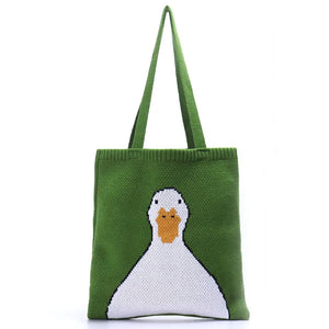 Duck Cartoon Knitting Shoulder Bag for Women Casual Tote