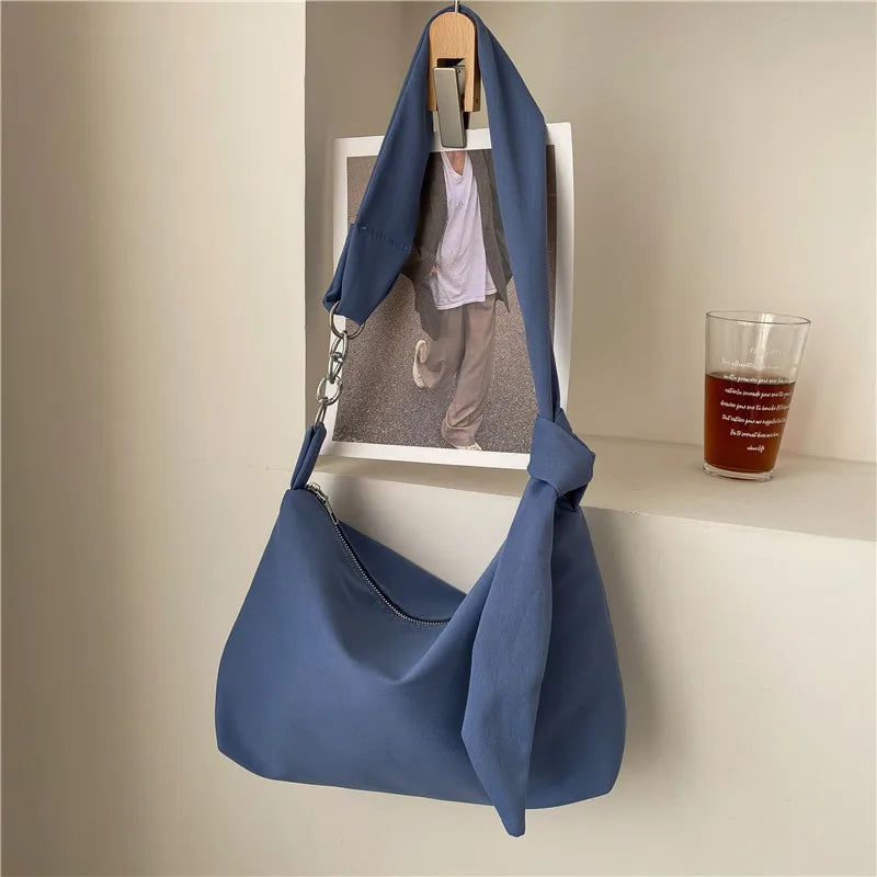 Knotted Straps Shoulder Bag Casual Nylon Underarm Bag Chains Armpit Handbag