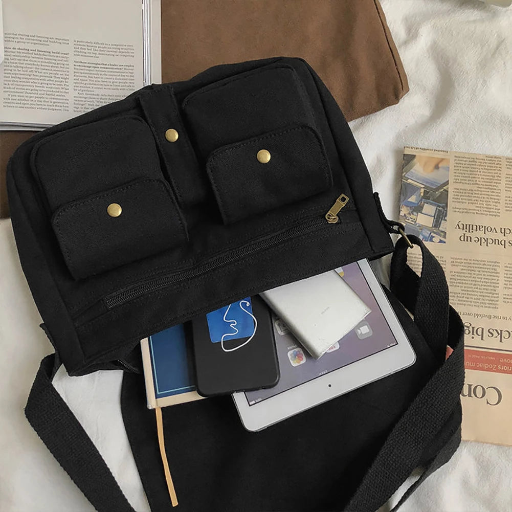Korea Harajuku Messenger Bag Canvas Men Women College Students Pockets