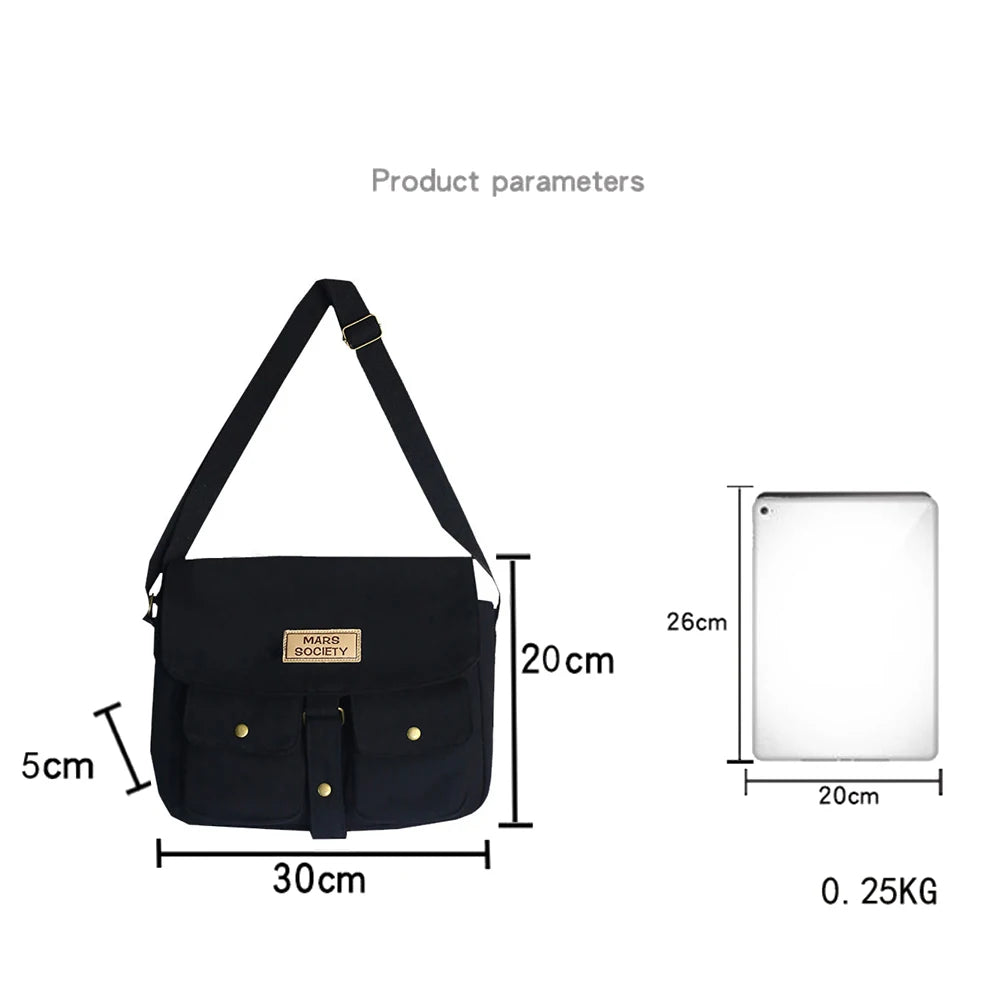 Korea Harajuku Messenger Bag Canvas Men Women College Students Pockets